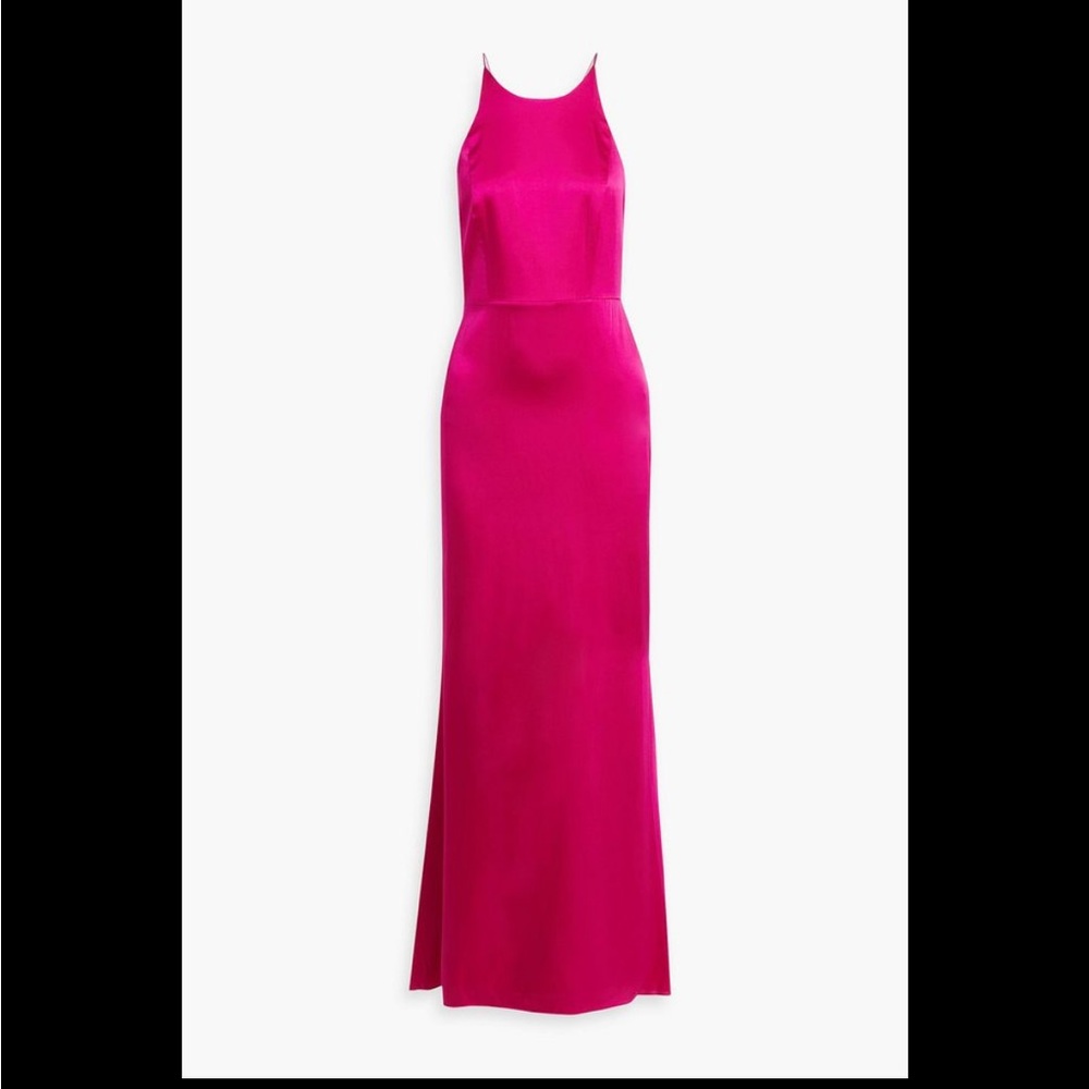 Alice + Olivia Samia Gown Maxi Dress Magenta Pink Halter Neck Open Back 4 NWOT